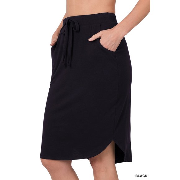 Zenana Drawstring Skirt with Pockets Black - Picture 1 of 1